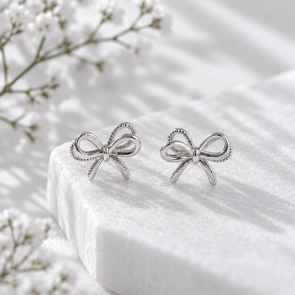 Arielle Bow Earrings — 925 Sterling Silver - YUNDIA